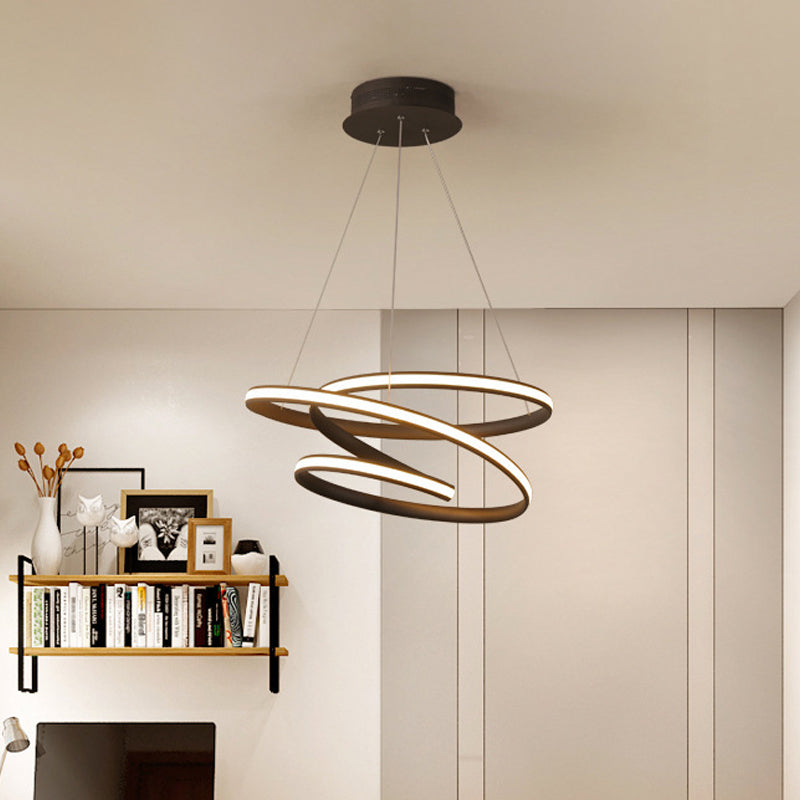 Acrylic Seamless Curve Chandelier Pendant Simple Coffee LED Suspension Light Fixture in Warm/White Light, 21.5"/31.5" W Coffee 21.5" Clearhalo 'Ceiling Lights' 'Chandeliers' 'Modern Chandeliers' 'Modern' Lighting' 1970802