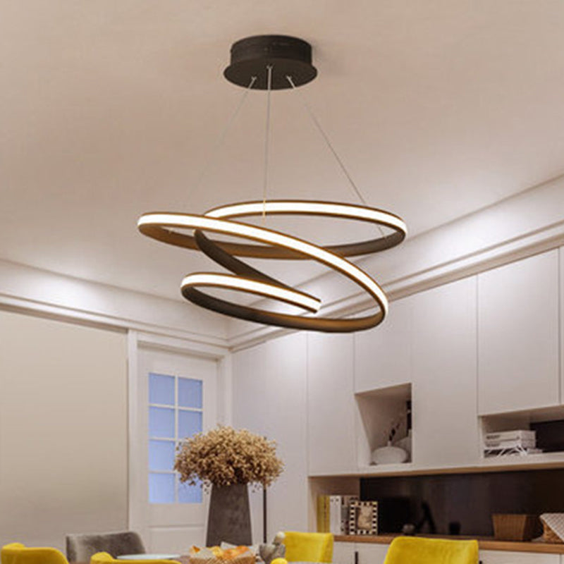 Acrylic Seamless Curve Chandelier Pendant Simple Coffee LED Suspension Light Fixture in Warm/White Light, 21.5"/31.5" W Clearhalo 'Ceiling Lights' 'Chandeliers' 'Modern Chandeliers' 'Modern' Lighting' 1970803