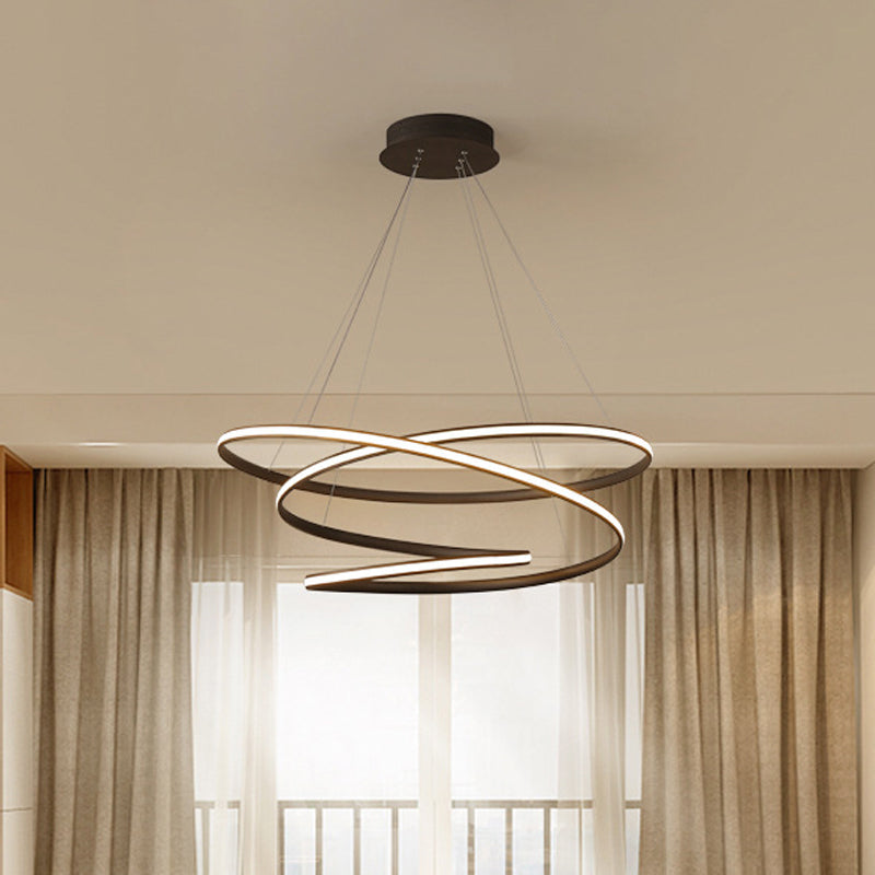 Acrylic Seamless Curve Chandelier Pendant Simple Coffee LED Suspension Light Fixture in Warm/White Light, 21.5"/31.5" W Coffee 31.5" Clearhalo 'Ceiling Lights' 'Chandeliers' 'Modern Chandeliers' 'Modern' Lighting' 1970807