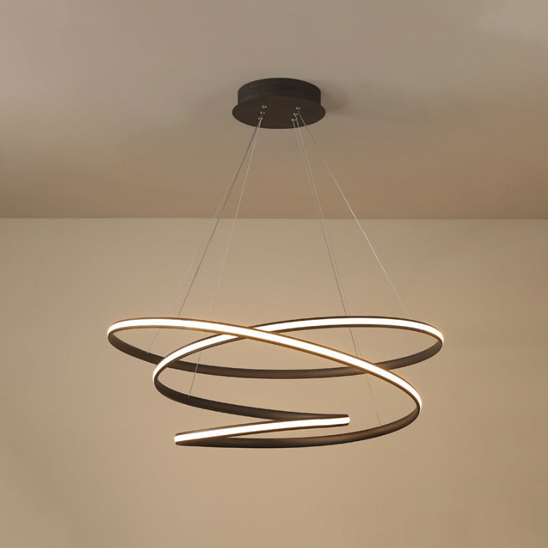 Acrylic Seamless Curve Chandelier Pendant Simple Coffee LED Suspension Light Fixture in Warm/White Light, 21.5"/31.5" W Clearhalo 'Ceiling Lights' 'Chandeliers' 'Modern Chandeliers' 'Modern' Lighting' 1970809