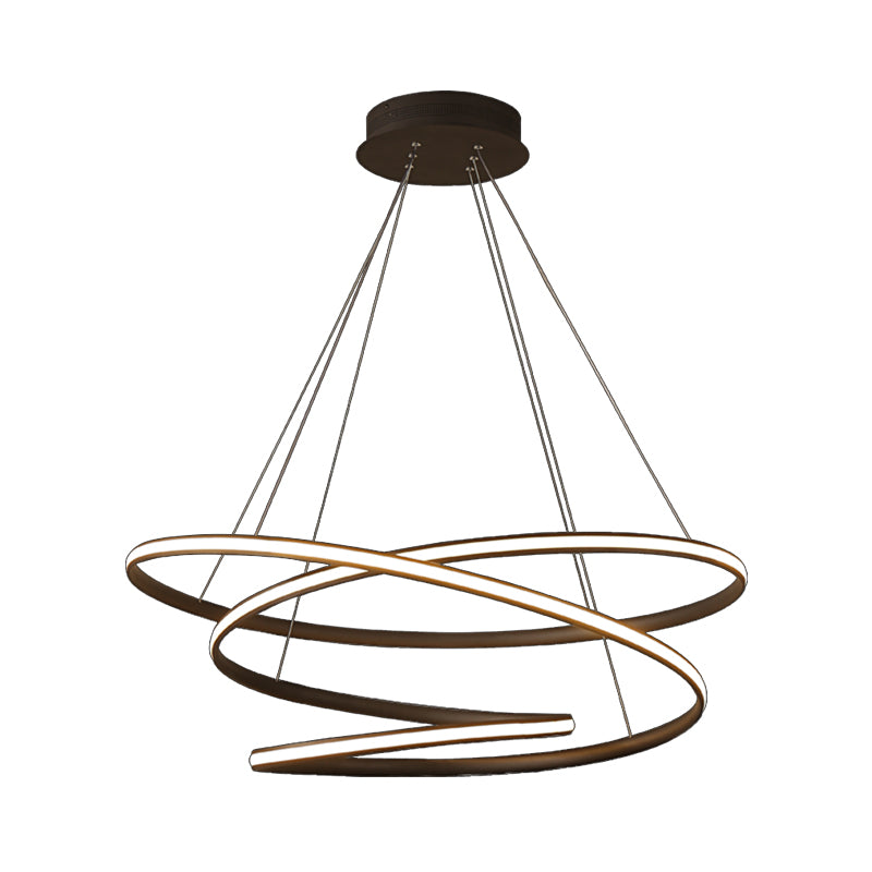 Acrylic Seamless Curve Chandelier Pendant Simple Coffee LED Suspension Light Fixture in Warm/White Light, 21.5"/31.5" W Clearhalo 'Ceiling Lights' 'Chandeliers' 'Modern Chandeliers' 'Modern' Lighting' 1970810