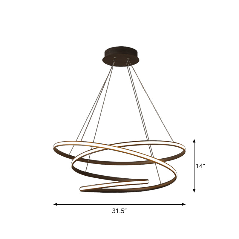 Acrylic Seamless Curve Chandelier Pendant Simple Coffee LED Suspension Light Fixture in Warm/White Light, 21.5"/31.5" W Clearhalo 'Ceiling Lights' 'Chandeliers' 'Modern Chandeliers' 'Modern' Lighting' 1970811