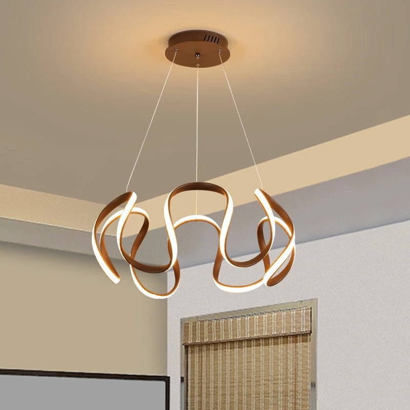 Coffee Twisted Linear Chandelier Pendant Minimalistic Aluminum LED Hanging Ceiling Light in Warm/White Light Clearhalo 'Ceiling Lights' 'Chandeliers' 'Modern Chandeliers' 'Modern' Lighting' 1970825