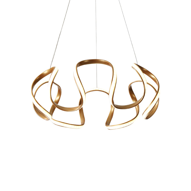 Coffee Twisted Linear Chandelier Pendant Minimalistic Aluminum LED Hanging Ceiling Light in Warm/White Light Clearhalo 'Ceiling Lights' 'Chandeliers' 'Modern Chandeliers' 'Modern' Lighting' 1970827