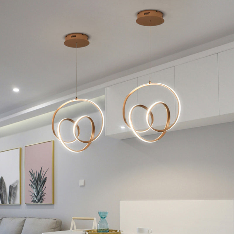 Coffee Twisted Linear Chandelier Pendant Minimalistic Aluminum LED Hanging Ceiling Light in Warm/White Light Coffee B Clearhalo 'Ceiling Lights' 'Chandeliers' 'Modern Chandeliers' 'Modern' Lighting' 1970829