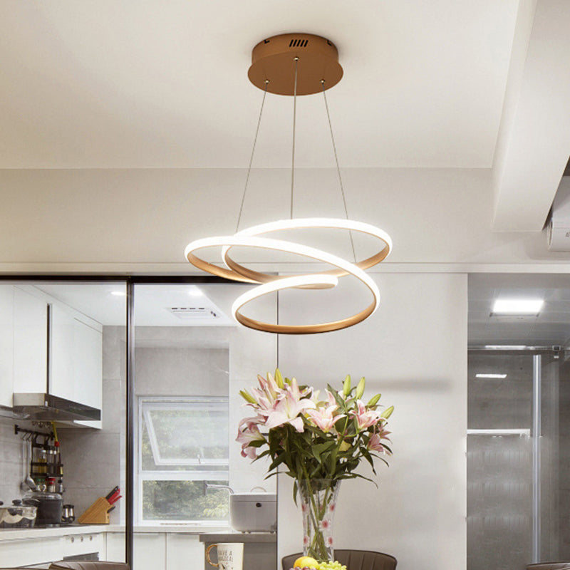 Coffee Twisted Linear Chandelier Pendant Minimalistic Aluminum LED Hanging Ceiling Light in Warm/White Light Coffee C Clearhalo 'Ceiling Lights' 'Chandeliers' 'Modern Chandeliers' 'Modern' Lighting' 1970832