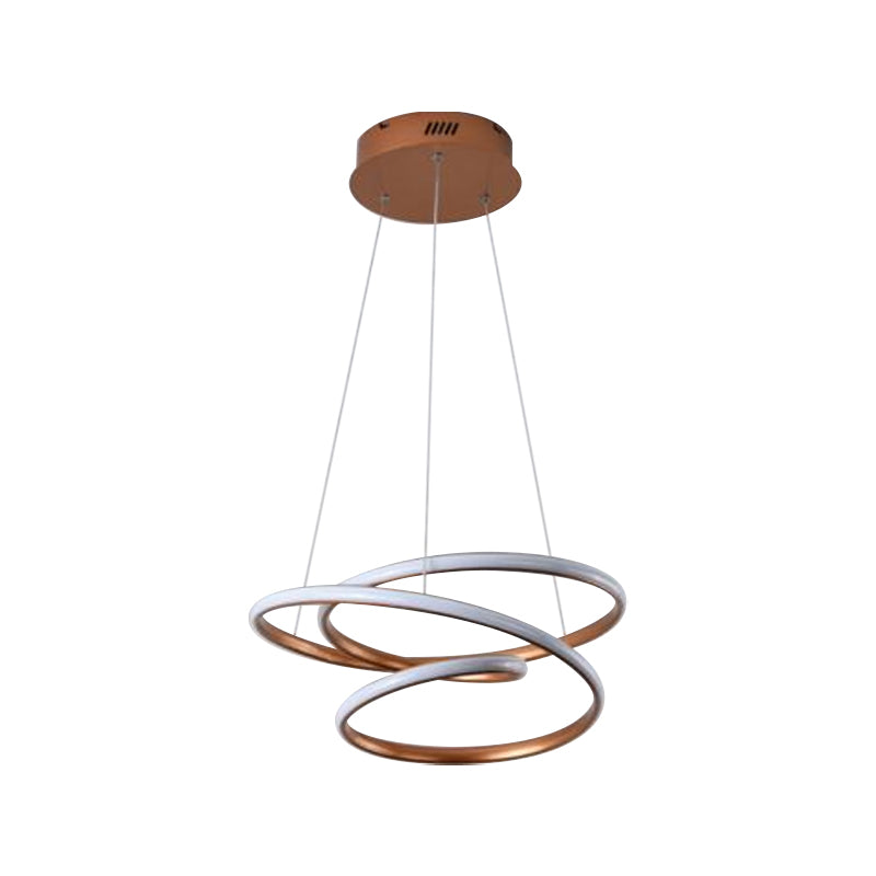 Coffee Twisted Linear Chandelier Pendant Minimalistic Aluminum LED Hanging Ceiling Light in Warm/White Light Clearhalo 'Ceiling Lights' 'Chandeliers' 'Modern Chandeliers' 'Modern' Lighting' 1970833