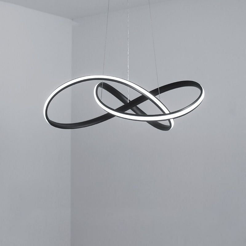 19.5"/27.5" W Simplicity LED Hanging Chandelier Black/White Twisted Pendant Lamp with Acrylic Shade, Warm/White Light Clearhalo 'Ceiling Lights' 'Chandeliers' 'Modern Chandeliers' 'Modern' Lighting' 1970838