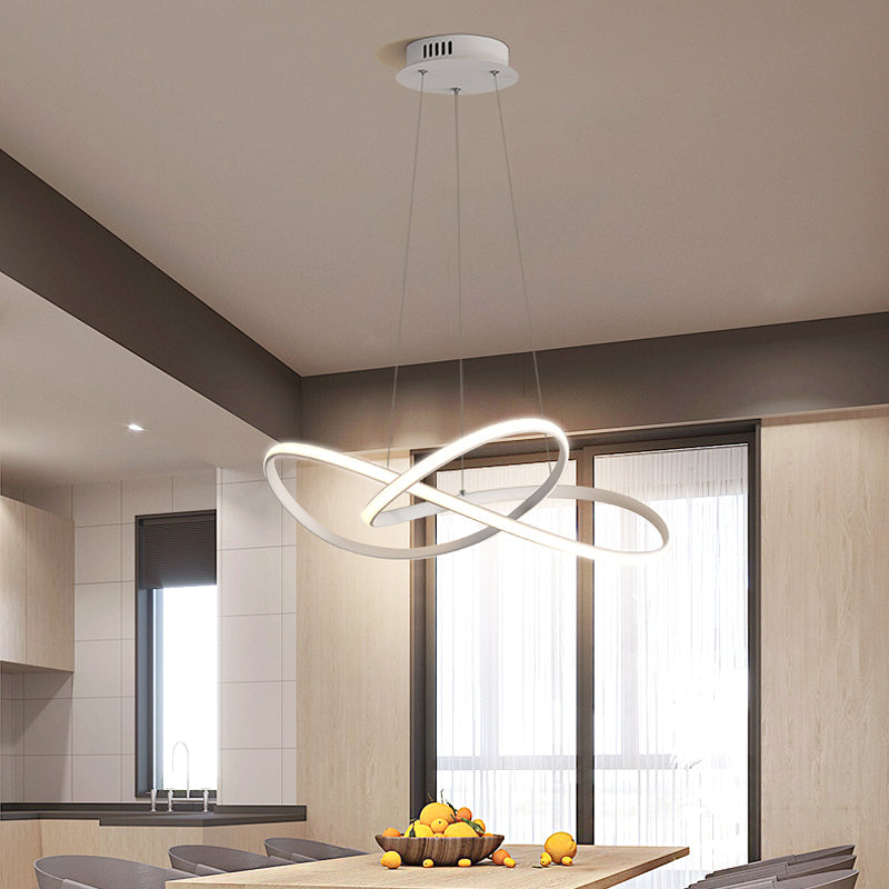 19.5"/27.5" W Simplicity LED Hanging Chandelier Black/White Twisted Pendant Lamp with Acrylic Shade, Warm/White Light White Clearhalo 'Ceiling Lights' 'Chandeliers' 'Modern Chandeliers' 'Modern' Lighting' 1970842