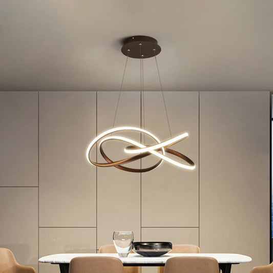 Twist Dining Room Suspension Lamp Aluminum Minimalist LED Chandelier Pendant in Coffee, Warm/White Light Coffee Clearhalo 'Ceiling Lights' 'Chandeliers' 'Modern Chandeliers' 'Modern' Lighting' 1970846