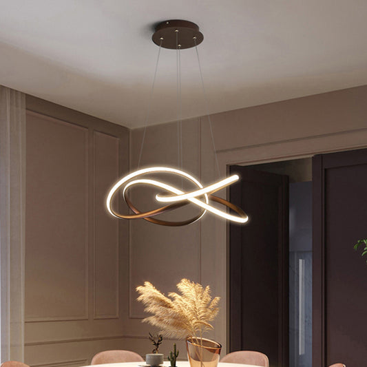 Twist Dining Room Suspension Lamp Aluminum Minimalist LED Chandelier Pendant in Coffee, Warm/White Light Clearhalo 'Ceiling Lights' 'Chandeliers' 'Modern Chandeliers' 'Modern' Lighting' 1970847