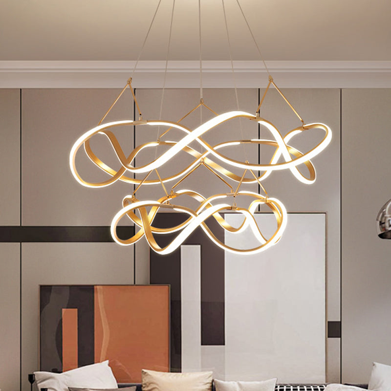 Chrome/Gold Twined 1/2-Tier Chandelier Minimalist Metal LED Hanging Pendant Light for Dining Room, 31"/43" Wide Clearhalo 'Ceiling Lights' 'Chandeliers' 'Modern Chandeliers' 'Modern' Lighting' 1970858