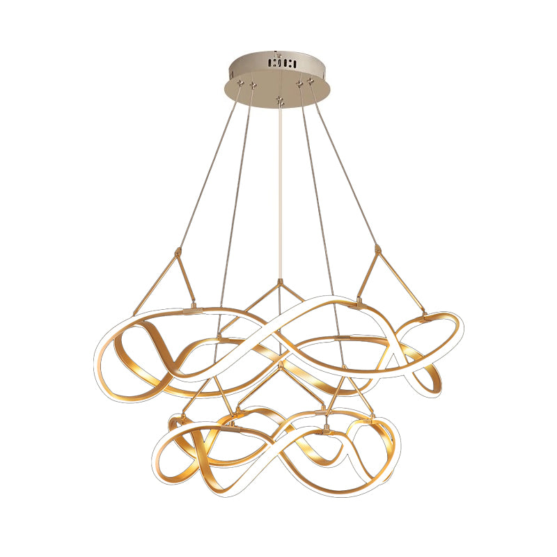 Chrome/Gold Twined 1/2-Tier Chandelier Minimalist Metal LED Hanging Pendant Light for Dining Room, 31"/43" Wide Clearhalo 'Ceiling Lights' 'Chandeliers' 'Modern Chandeliers' 'Modern' Lighting' 1970859