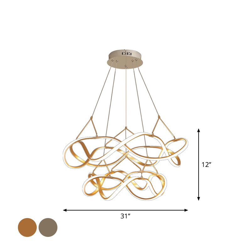 Chrome/Gold Twined 1/2-Tier Chandelier Minimalist Metal LED Hanging Pendant Light for Dining Room, 31"/43" Wide Clearhalo 'Ceiling Lights' 'Chandeliers' 'Modern Chandeliers' 'Modern' Lighting' 1970860