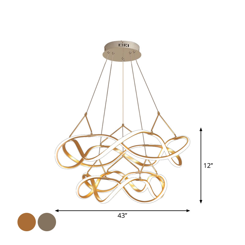 Chrome/Gold Twined 1/2-Tier Chandelier Minimalist Metal LED Hanging Pendant Light for Dining Room, 31"/43" Wide Clearhalo 'Ceiling Lights' 'Chandeliers' 'Modern Chandeliers' 'Modern' Lighting' 1970861