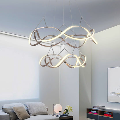 Chrome/Gold Twined 1/2-Tier Chandelier Minimalist Metal LED Hanging Pendant Light for Dining Room, 31"/43" Wide Chrome 2 Tiers Clearhalo 'Ceiling Lights' 'Chandeliers' 'Modern Chandeliers' 'Modern' Lighting' 1970862