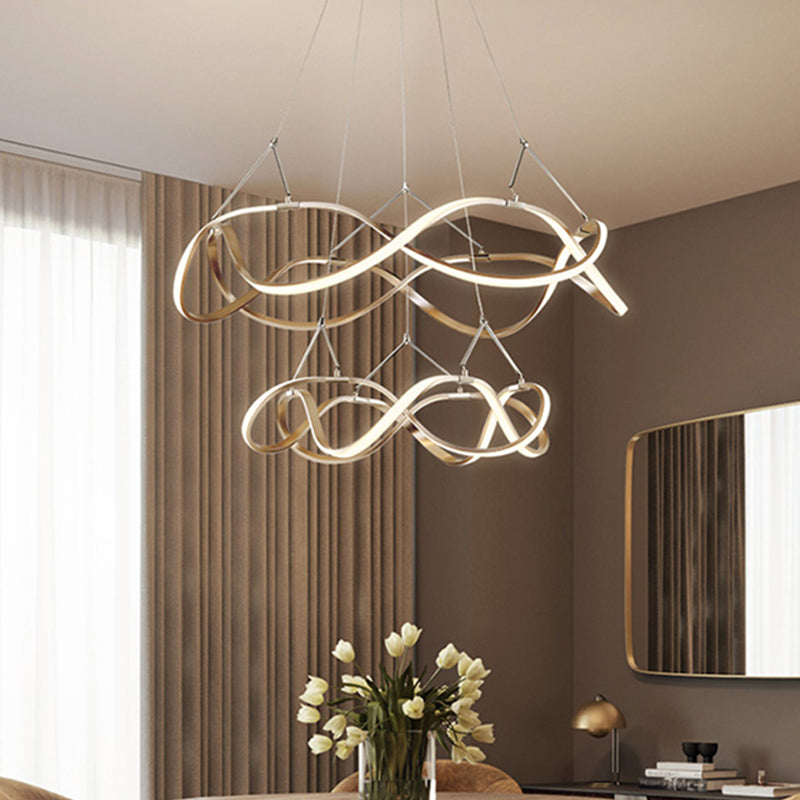 Chrome/Gold Twined 1/2-Tier Chandelier Minimalist Metal LED Hanging Pendant Light for Dining Room, 31"/43" Wide Clearhalo 'Ceiling Lights' 'Chandeliers' 'Modern Chandeliers' 'Modern' Lighting' 1970863