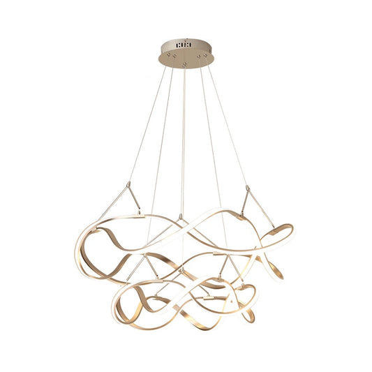 Chrome/Gold Twined 1/2-Tier Chandelier Minimalist Metal LED Hanging Pendant Light for Dining Room, 31"/43" Wide Clearhalo 'Ceiling Lights' 'Chandeliers' 'Modern Chandeliers' 'Modern' Lighting' 1970864