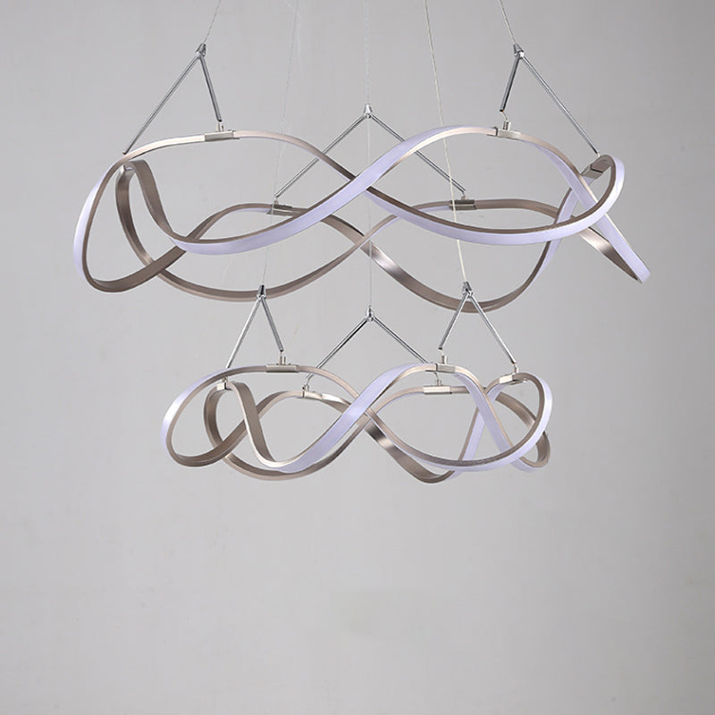 Chrome/Gold Twined 1/2-Tier Chandelier Minimalist Metal LED Hanging Pendant Light for Dining Room, 31"/43" Wide Clearhalo 'Ceiling Lights' 'Chandeliers' 'Modern Chandeliers' 'Modern' Lighting' 1970865