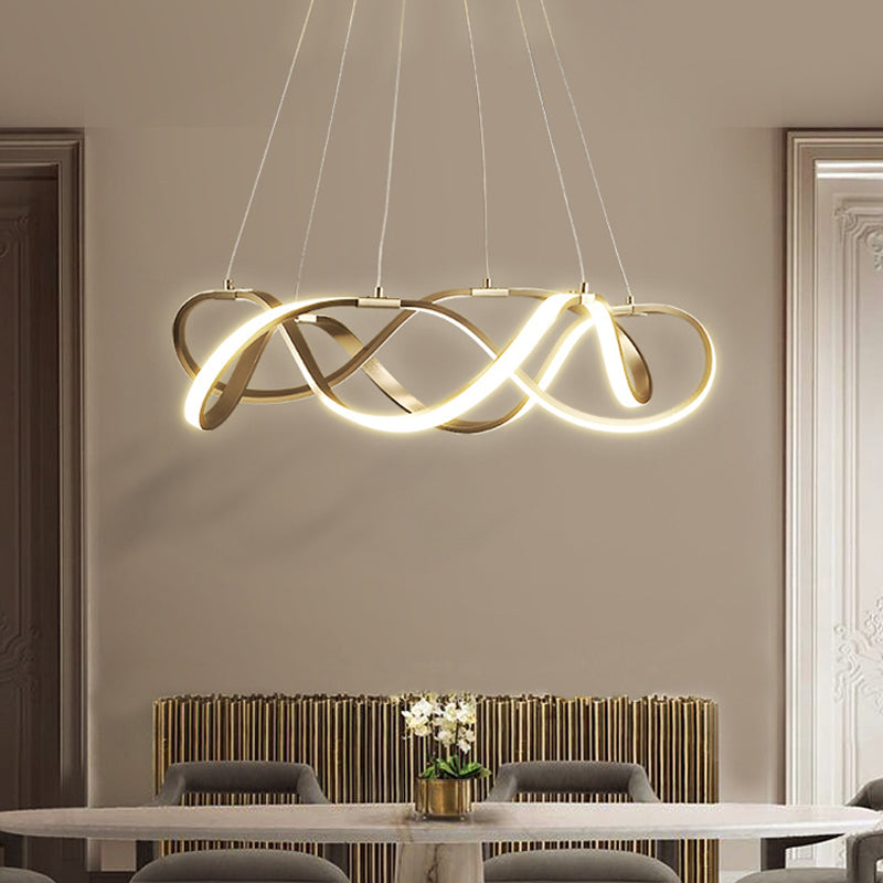Chrome/Gold Twined 1/2-Tier Chandelier Minimalist Metal LED Hanging Pendant Light for Dining Room, 31"/43" Wide Gold 1 Tier 43" Clearhalo 'Ceiling Lights' 'Chandeliers' 'Modern Chandeliers' 'Modern' Lighting' 1970866