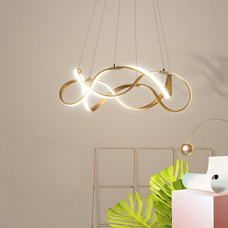 Chrome/Gold Twined 1/2-Tier Chandelier Minimalist Metal LED Hanging Pendant Light for Dining Room, 31"/43" Wide Clearhalo 'Ceiling Lights' 'Chandeliers' 'Modern Chandeliers' 'Modern' Lighting' 1970867