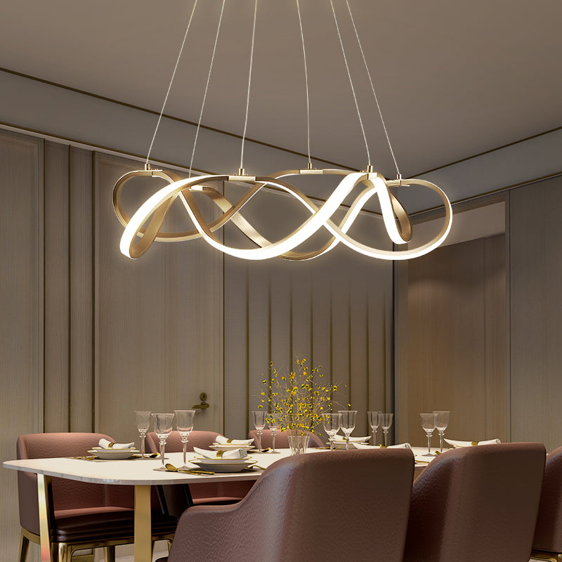 Chrome/Gold Twined 1/2-Tier Chandelier Minimalist Metal LED Hanging Pendant Light for Dining Room, 31"/43" Wide Gold 1 Tier 31" Clearhalo 'Ceiling Lights' 'Chandeliers' 'Modern Chandeliers' 'Modern' Lighting' 1970868