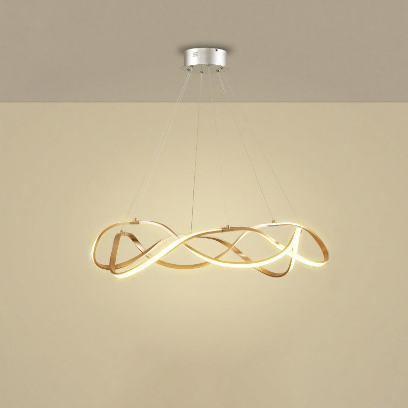 Chrome/Gold Twined 1/2-Tier Chandelier Minimalist Metal LED Hanging Pendant Light for Dining Room, 31"/43" Wide Clearhalo 'Ceiling Lights' 'Chandeliers' 'Modern Chandeliers' 'Modern' Lighting' 1970871