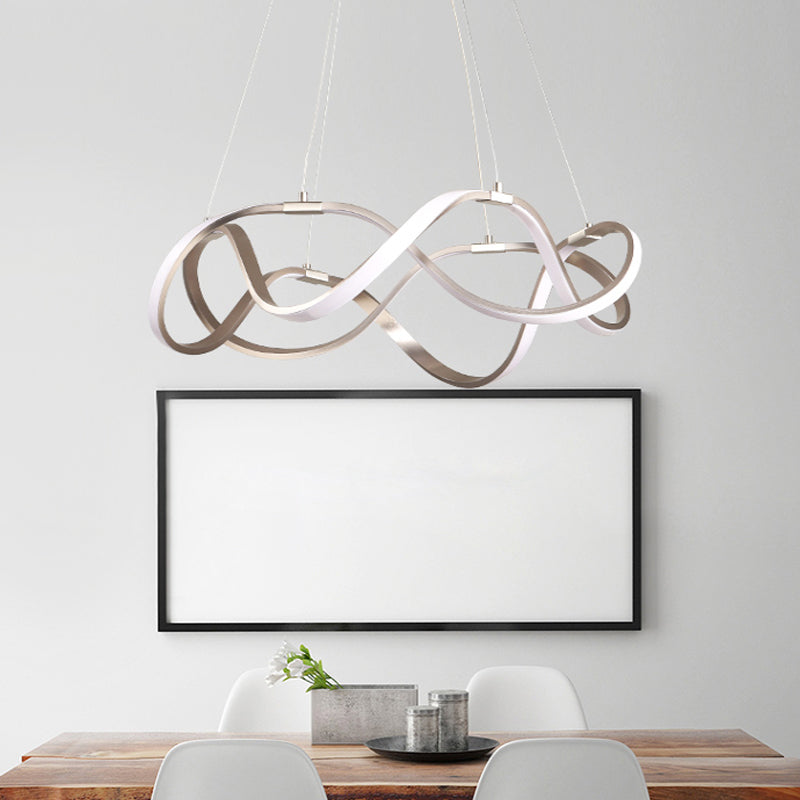 Chrome/Gold Twined 1/2-Tier Chandelier Minimalist Metal LED Hanging Pendant Light for Dining Room, 31"/43" Wide Chrome 1 Tier 43" Clearhalo 'Ceiling Lights' 'Chandeliers' 'Modern Chandeliers' 'Modern' Lighting' 1970872