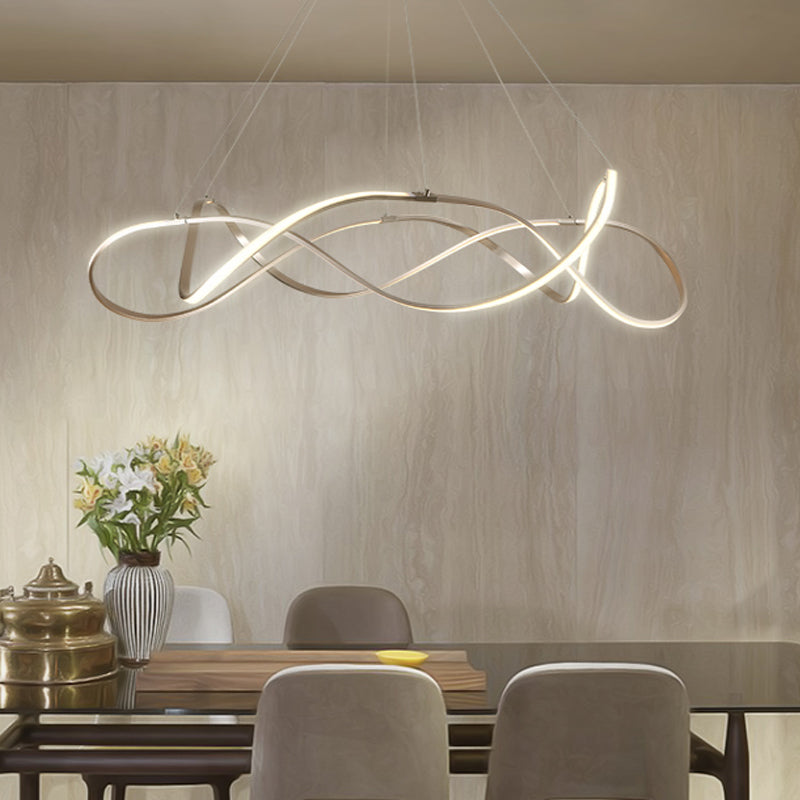 Chrome/Gold Twined 1/2-Tier Chandelier Minimalist Metal LED Hanging Pendant Light for Dining Room, 31"/43" Wide Chrome 1 Tier 31" Clearhalo 'Ceiling Lights' 'Chandeliers' 'Modern Chandeliers' 'Modern' Lighting' 1970875