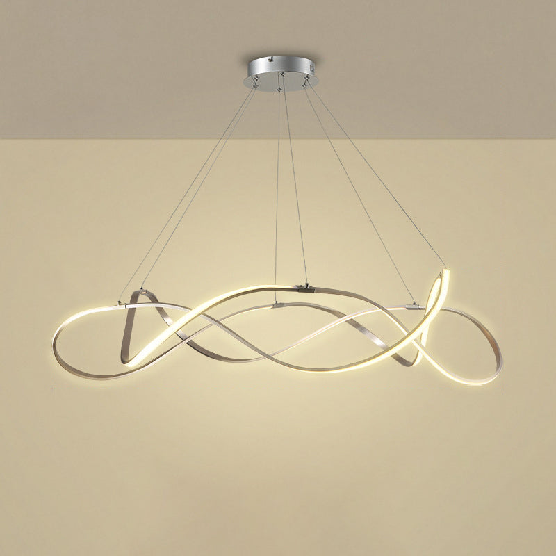 Chrome/Gold Twined 1/2-Tier Chandelier Minimalist Metal LED Hanging Pendant Light for Dining Room, 31"/43" Wide Clearhalo 'Ceiling Lights' 'Chandeliers' 'Modern Chandeliers' 'Modern' Lighting' 1970876