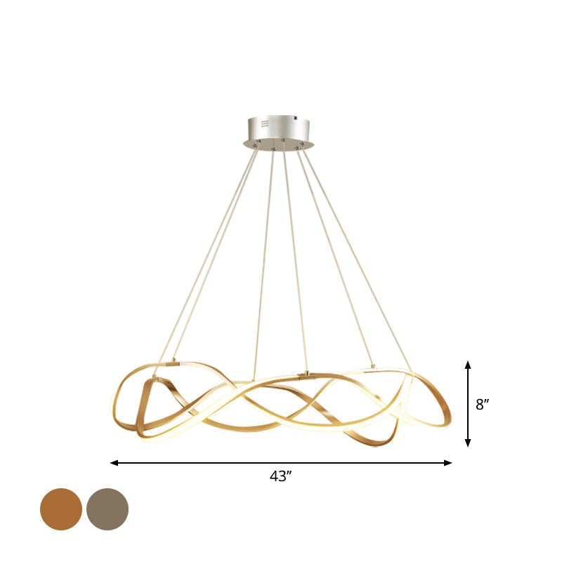 Chrome/Gold Twined 1/2-Tier Chandelier Minimalist Metal LED Hanging Pendant Light for Dining Room, 31"/43" Wide Clearhalo 'Ceiling Lights' 'Chandeliers' 'Modern Chandeliers' 'Modern' Lighting' 1970878