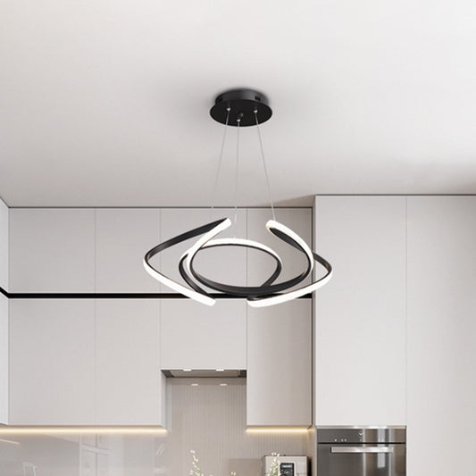 Modern Style LED Chandelier Black Curved Pendant Lighting with Acrylic Shade, Warm/White Light Black Clearhalo 'Ceiling Lights' 'Chandeliers' 'Modern Chandeliers' 'Modern' Lighting' 1970880