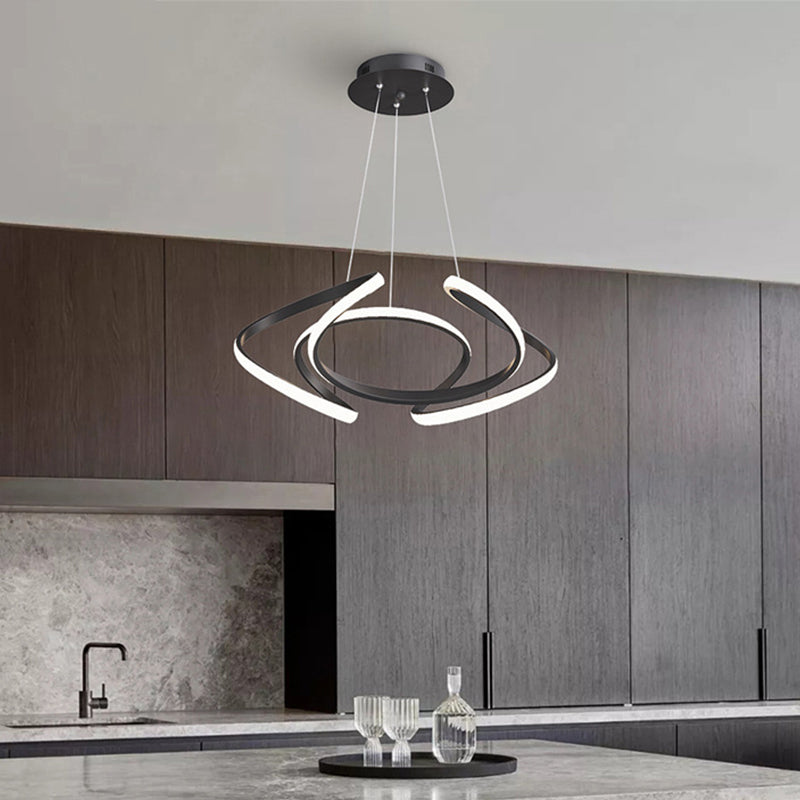 Modern Style LED Chandelier Black Curved Pendant Lighting with Acrylic Shade, Warm/White Light Clearhalo 'Ceiling Lights' 'Chandeliers' 'Modern Chandeliers' 'Modern' Lighting' 1970881