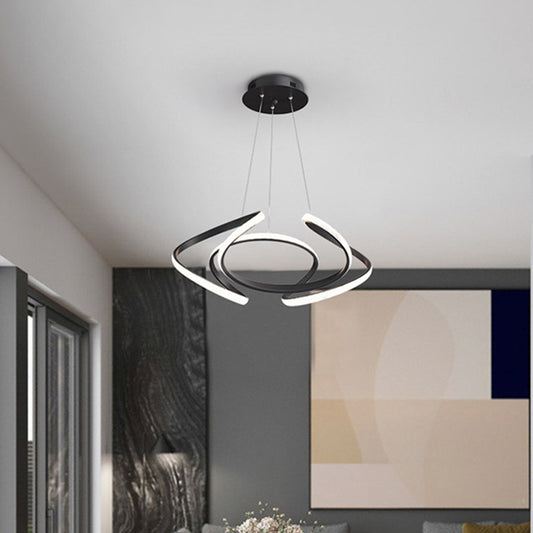Modern Style LED Chandelier Black Curved Pendant Lighting with Acrylic Shade, Warm/White Light Clearhalo 'Ceiling Lights' 'Chandeliers' 'Modern Chandeliers' 'Modern' Lighting' 1970882