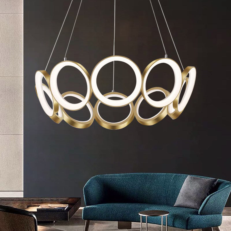 Novelty Minimalist Circular Drop Pendant Metallic Living Room LED Ceiling Chandelier in Gold Clearhalo 'Ceiling Lights' 'Chandeliers' 'Modern Chandeliers' 'Modern' Lighting' 1970898