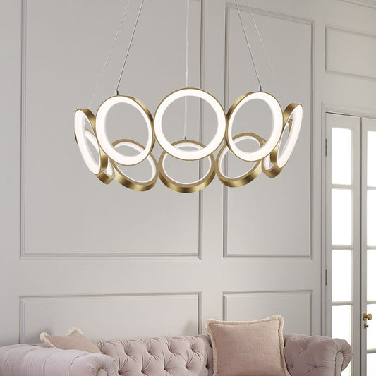Novelty Minimalist Circular Drop Pendant Metallic Living Room LED Ceiling Chandelier in Gold Clearhalo 'Ceiling Lights' 'Chandeliers' 'Modern Chandeliers' 'Modern' Lighting' 1970899