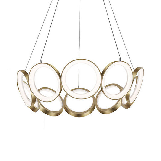 Novelty Minimalist Circular Drop Pendant Metallic Living Room LED Ceiling Chandelier in Gold Clearhalo 'Ceiling Lights' 'Chandeliers' 'Modern Chandeliers' 'Modern' Lighting' 1970900