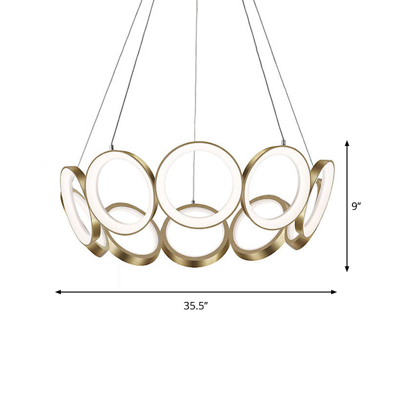 Novelty Minimalist Circular Drop Pendant Metallic Living Room LED Ceiling Chandelier in Gold Clearhalo 'Ceiling Lights' 'Chandeliers' 'Modern Chandeliers' 'Modern' Lighting' 1970901