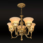 Bronze 5-Light Up Chandelier Antiqued Style Frosted Glass Flared Ceiling Hang Lamp Clearhalo 'Ceiling Lights' 'Chandeliers' Lighting' options 1970931