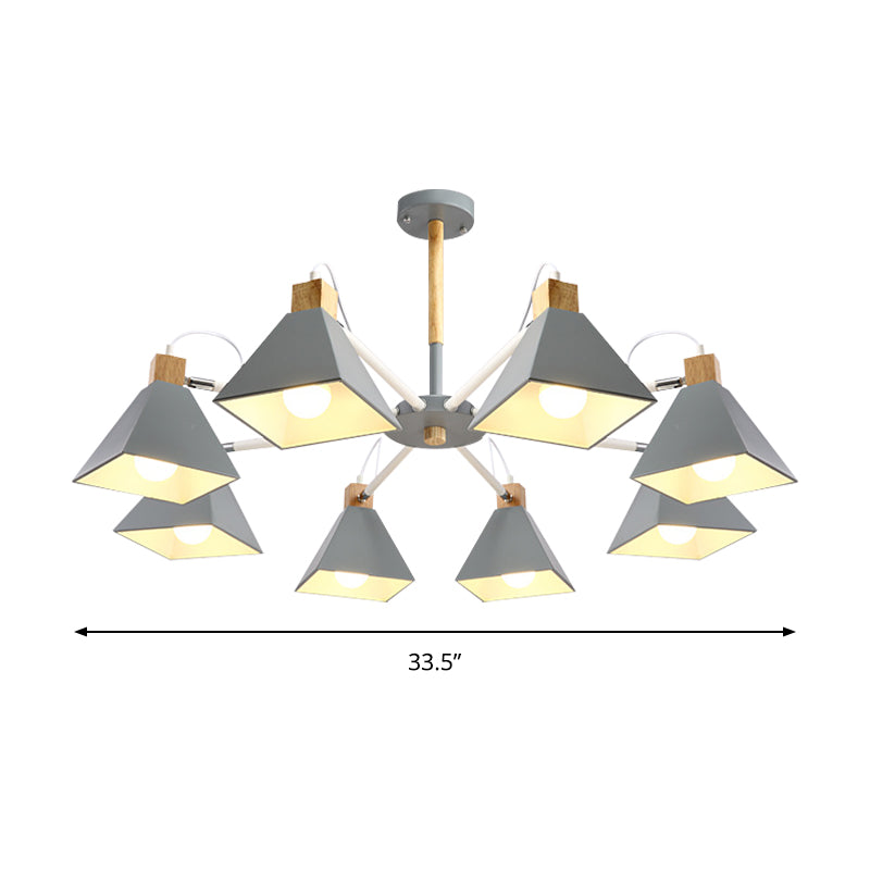 Undertint Pyramid Shade Chandelier Eight-Head Macaron Metal Hanging Light for Dining Room Clearhalo 'Ceiling Lights' 'Chandeliers' Lighting' options 197095