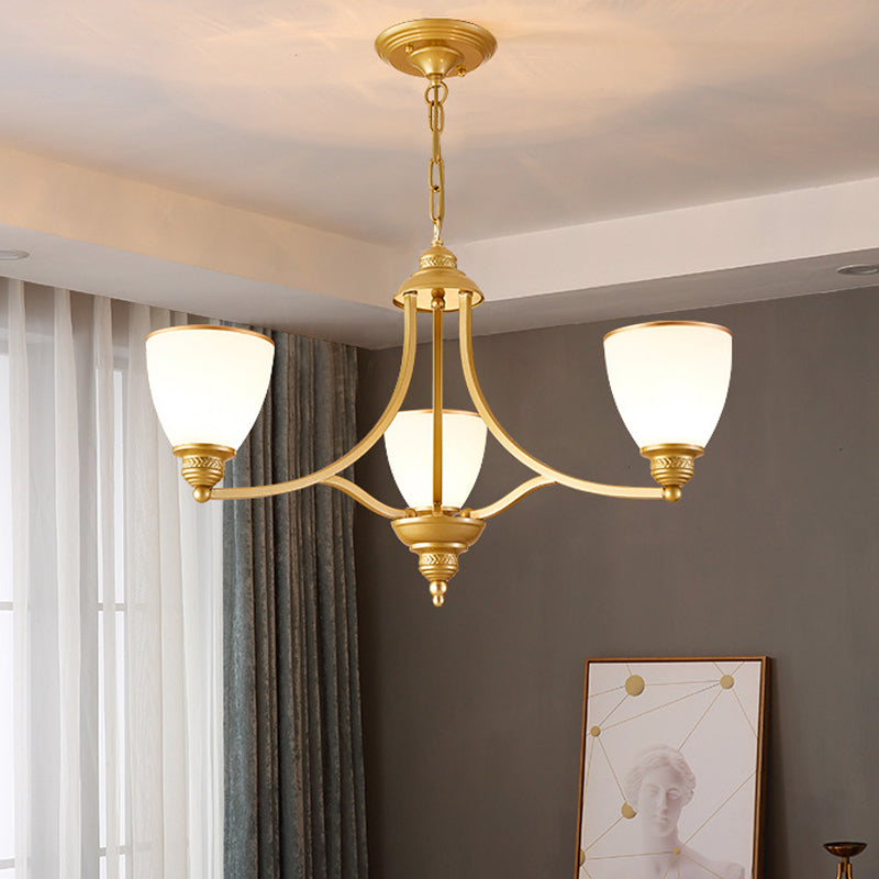 3/6/8-Light Milky Glass Chandelier Classic Black/Gold Bell Dining Room Suspension Pendant Light Clearhalo 'Ceiling Lights' 'Chandeliers' Lighting' options 1970962