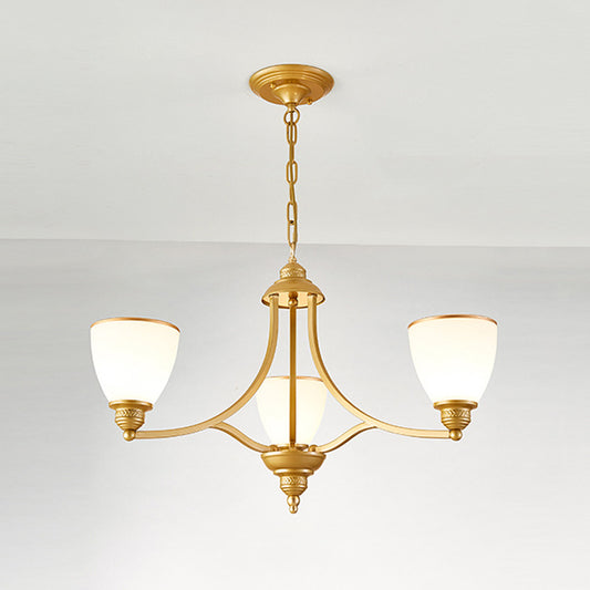 3/6/8-Light Milky Glass Chandelier Classic Black/Gold Bell Dining Room Suspension Pendant Light Clearhalo 'Ceiling Lights' 'Chandeliers' Lighting' options 1970963