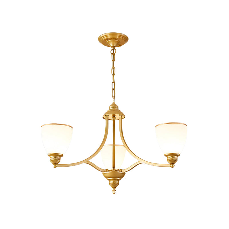 3/6/8-Light Milky Glass Chandelier Classic Black/Gold Bell Dining Room Suspension Pendant Light Clearhalo 'Ceiling Lights' 'Chandeliers' Lighting' options 1970964
