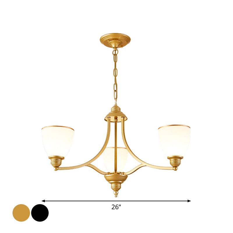 3/6/8-Light Milky Glass Chandelier Classic Black/Gold Bell Dining Room Suspension Pendant Light Clearhalo 'Ceiling Lights' 'Chandeliers' Lighting' options 1970965
