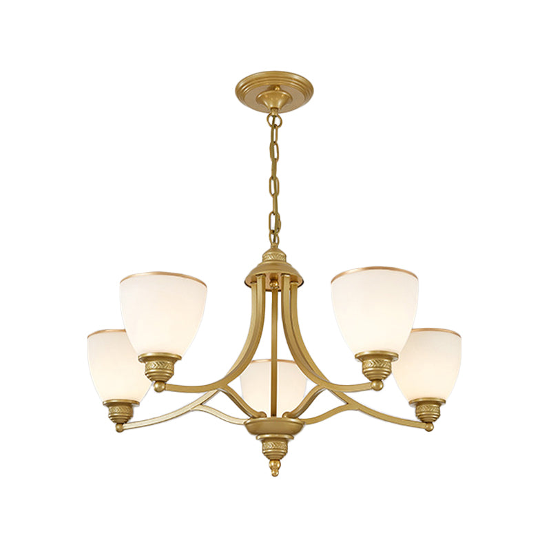 3/6/8-Light Milky Glass Chandelier Classic Black/Gold Bell Dining Room Suspension Pendant Light Clearhalo 'Ceiling Lights' 'Chandeliers' Lighting' options 1970967