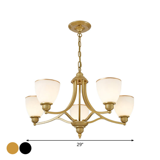 3/6/8-Light Milky Glass Chandelier Classic Black/Gold Bell Dining Room Suspension Pendant Light Clearhalo 'Ceiling Lights' 'Chandeliers' Lighting' options 1970968