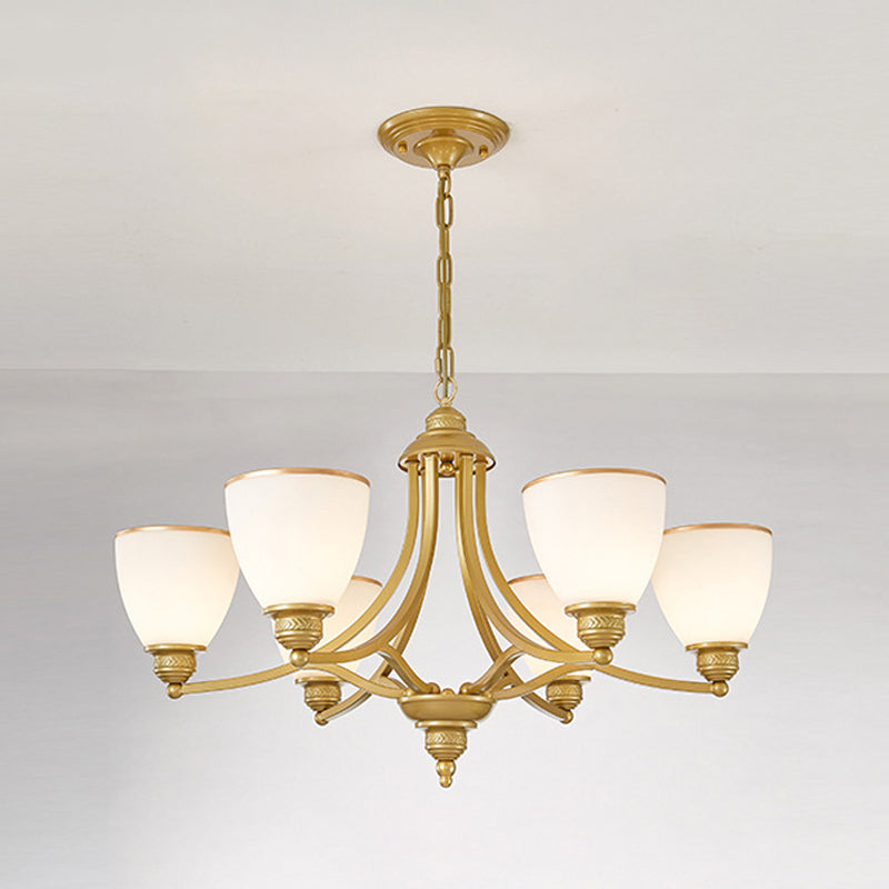3/6/8-Light Milky Glass Chandelier Classic Black/Gold Bell Dining Room Suspension Pendant Light Clearhalo 'Ceiling Lights' 'Chandeliers' Lighting' options 1970971