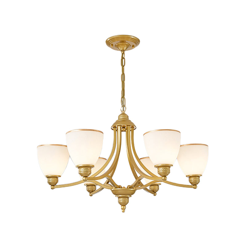 3/6/8-Light Milky Glass Chandelier Classic Black/Gold Bell Dining Room Suspension Pendant Light Clearhalo 'Ceiling Lights' 'Chandeliers' Lighting' options 1970972