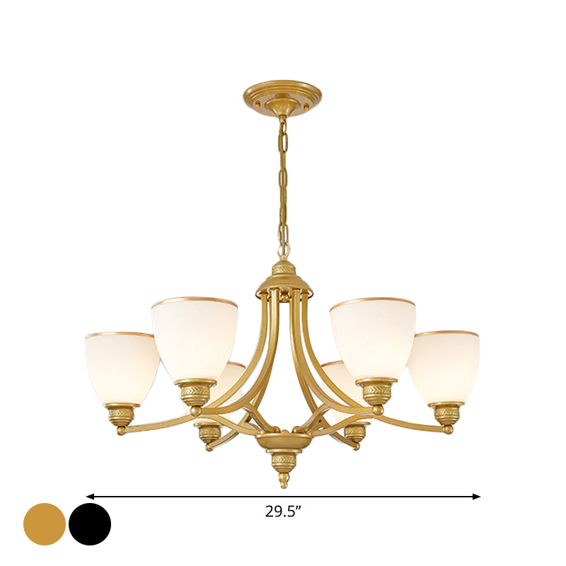 3/6/8-Light Milky Glass Chandelier Classic Black/Gold Bell Dining Room Suspension Pendant Light Clearhalo 'Ceiling Lights' 'Chandeliers' Lighting' options 1970973