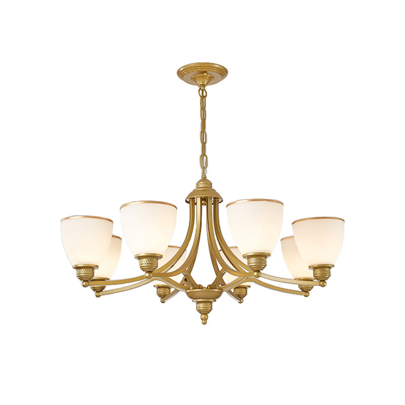3/6/8-Light Milky Glass Chandelier Classic Black/Gold Bell Dining Room Suspension Pendant Light Clearhalo 'Ceiling Lights' 'Chandeliers' Lighting' options 1970975